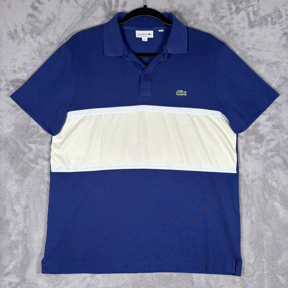 Lacoste Men’s Large Regular Fit Colorblock Cotton Pique Polo Shirt Blue
